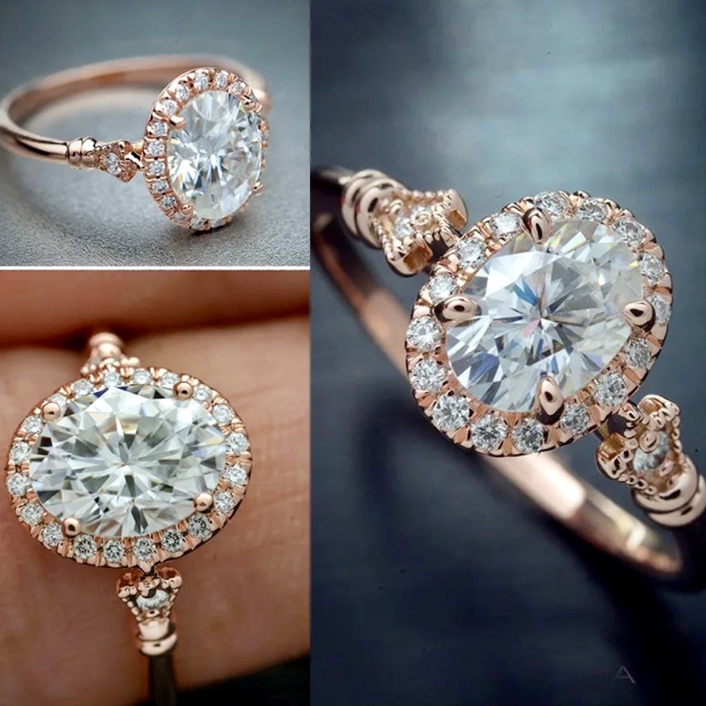 Rose Gold Diamond Wedding Bridal Engagement Ring - Picture 4 of 9